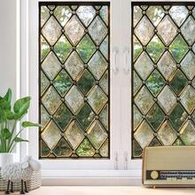 2D Flat Surface, 1 Piece Of Window Sticker, 2D Flat Surface Retro Diamond-Shaped Pattern PVC Electrostatic Adsorption Window Film, Retro-Style Home Decoration Window Film Decals For Living Rooms And Studies, Privacy Protection + Retro Texture, Custom Sizes Available, Home Decoration, Retro Geometric Design, Artistic Window Decoration, Electrostatic Adsorption, Durable Material, Adhesive Film, 2D Flat Surface, Window Decoration Film - 17.72*39.37吋(45*100公分) - 查看 2