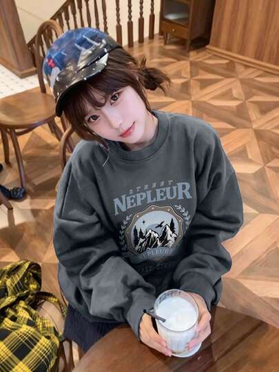 Women's Y2K Cotton Contrast Color Raglan Sleeve Letter Print Relaxed Fit Casual Comfortable Everyday Commute Homewear Crew Neck Sweatshirt