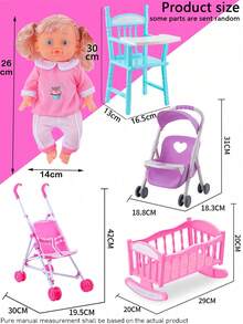 26厘米逼真娃娃，可尿尿、喝水、发出4种声音，配有奶瓶和奶嘴，粉色床，随机包含连衣裙印花，适合女孩的过家家礼物 - 粉紅色(衣服印刷隨機髮) - 查看 12