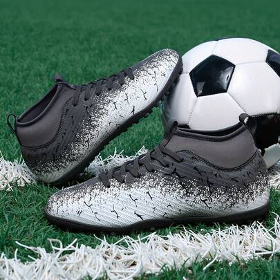 1 Pair Adult, Youth & Kids' High-Top Outdoor Soccer Cleats, Non-Slip TF Spikes For Artificial Turf, Grass, Sand, Indoor Court, Lace-Up Football/Rugby Shoes, Lightweight & High-Performance Design For Men