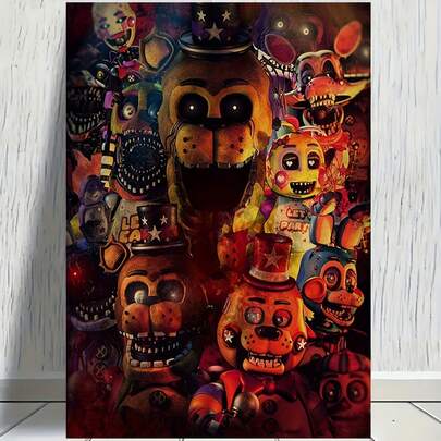 Fredi's Nightmare Circus Canvas Wall Art Print – Vibrant 12x18 Inch Unframed Poster With Surreal Anime Characters, Dark Tones & Dynamic Colors, Perfect For Living Room, Bedroom, Or Office