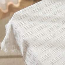 1 Pc Elegant White Outdoor Camping Mat, Picnic Blanket, Bohemian Camping Rug, Beach Towel, Furniture Covering, Reversible Fabric Mat With Multiple Uses