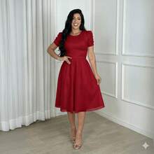 Tulle Midi Dress With Godet Cut, Evangelical Fashion, Congress Style, Elegant And Casual - 紅色 紅色 - 查看 2