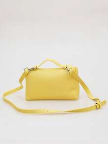 1 件纯色荔枝纹 PU 方形斜挎包，女士小钱包，适合日常时尚搭配