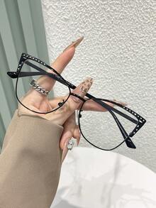 Gafas de ojo de gato para mujeres, con marco de metal decorado con diamantes y cristales, gafas de moda para comercio electrónico transfronterizo