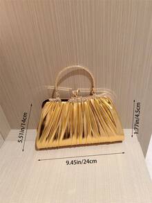 1 Piece Vintage Women's Evening Bag, Gold Fashionable Elegant High-End Synthetic Leather Crinkle Texture Evening Handbag, Distinctive Metal Handle Cosmetic Bag, Wallet, Shoulder Bag With Metal Chain, Suitable For Weddings, Celebrations, Parties, Gold Bag - Gold - View 6