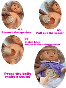 26厘米逼真娃娃，会小便、喝水、发出4种声音，配有奶瓶和安抚奶嘴，粉色小床，连衣裙图案随机发送，是送给女孩的过家家礼物。 - 紫色(衣服印刷隨機髮) - 查看 5