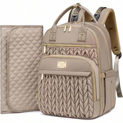 Diaper Bag Backpack, Stylish Diaper Bag, Waterproof Travel Diaper Backpacks Bags With Changing Pad, Stroller Straps, Insulated Pockets Beige