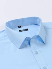 Camisa Social Masculina Microelástica para Trabalho e Dia a Dia - Azul Bebê - Visão 4