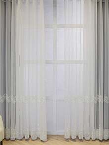 1pc White Luxury Beaded Embroidered Sheer Curtain, Translucent, Suitable For Living Room, Bedroom, Balcony, Office, Home Decor, All Seasons - White - View 7