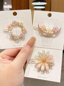 4pcs Girls Floral Petal Hair Clips Flower Hair Pins Decorative Hair Accessories, Mixed Color ZM0Y - 彩色 - 查看 3