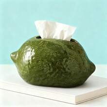 1pc Creative Realistic Ceramic Lemon Tissue Box | Nordic Style Vivid Fruit Texture 3D Lifelike Tissue Paper Holder, Home Decor, Housewarming Gift, Suitable For All Seasons - Multicolor - View 6