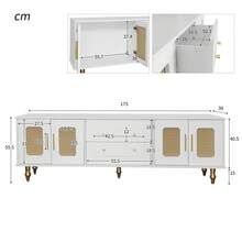 Low Cabinet, Retro-Style TV Stand: Gold Handles, Plenty Of Storage Space. With A Glass Door And Solid Wood Legs. - 白色+刨花板+70-79英寸 - 查看 2