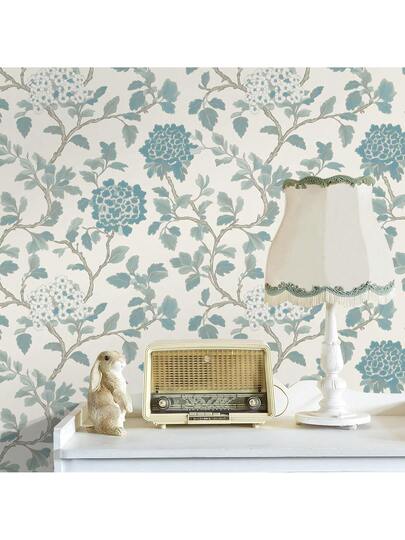 Roll Blauw Bloemen Self Adhesive Wallpaper, Vintage European Botanical Peel Stick Bohemian Aesthetic Home Sticker, Waterproof, Removable, Easy To Cut Install, Living Room, Bedroom, Fireplace, Kitchen, Entryway, Furniture Renovation Like Cabinets, Tables, Vanities, Dressers