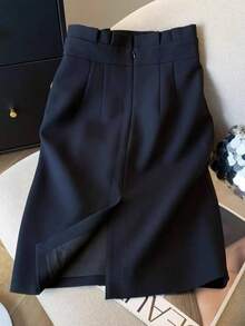 Chân váy dáng lửng thiết kế tối giản, chân váy bút chì ôm dáng cạp cao, thích hợp cho mùa xuân. - Màu xanh hải quân - Xem 2