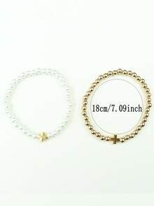 2pcs/Set Black Agate Cross & CCB Bracelet, Gift For Couple Valentines - Multicolor - View 3