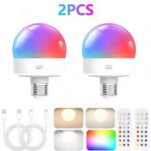 2PCS Rechargeable Light Bulbs Remote Control Battery Operated Light Bulb With Timer, Dimmable, 3 Color Temperatures - 2PACK-RGB - 查看 1