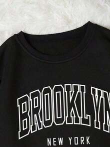 HoodieINAWLY Letter Graphic Thermal Lined Sweatshirt,Long Sleeve Tops Graduation,Back To School Fits,Graduation,Teacher Fits For Women,Back To School Pullover Fall FitLoose And Comfortablewinter Clothes For Women - 黑色 - 查看 4