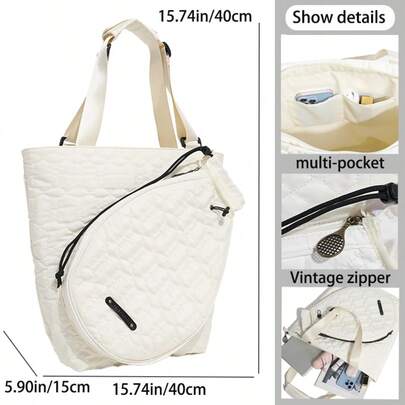1pc High-Quality Women's Tennis Bag, Portable Storage, Large Capacity Durable Sports Bag, Lightweight Nylon Material, Water-Resistant