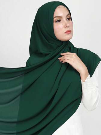 1 pieza Pañuelo de cabeza de mujer de unicolor de gasa con perlas, envolvente de cabeza conservador árabe casual y liso, adecuado para uso diario en Oriente Medio