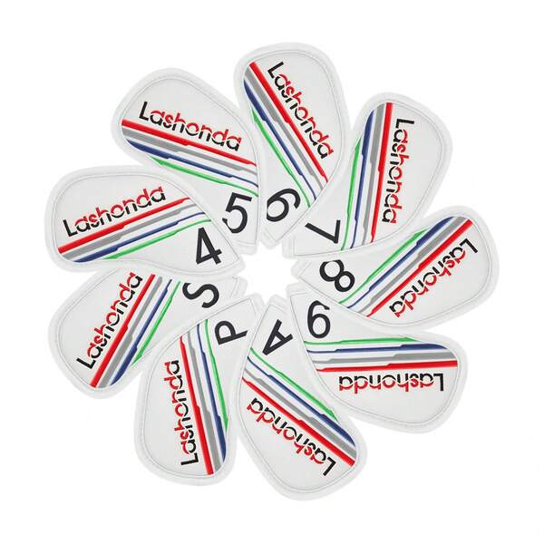 Lashonda 9 Peças Capas de Cabeça de Tacos de Golfe, Conjunto de Ferros, Material de PU, Branco e Verde