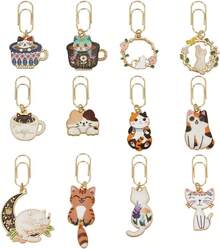 OLYCRAFT 12 ペーパークリップ猫カップ型猫クリップカラフルなページクリップブックマークブックマーク布装飾オフィス文具ファイル整理招待状メモ帳 - 1 - チェックする 7