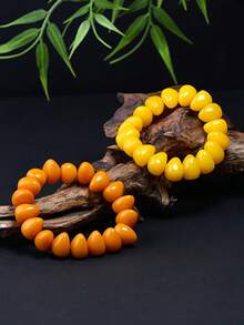 1 件独特琥珀蜂蜡手链 - 手工制作的天然宝石首饰 DIY 蜂蜡琥珀串珠弹性手链，男女皆宜，适合日常佩戴