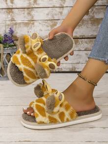 Pantuflas de casa abiertas de dedo con diseño lindo de jirafa, cómodas y cálidas pantuflas para interiores, pantuflas de dormitorio para mujeres, regalos del Día de San Valentín, zapatos para hombres/mujeres, adecuados para todas las estaciones. - Color de la jirafa - Ver 2