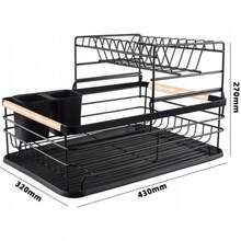 ⭐ PREMIUM 2-TIER DISH RACK – RUST-RESISTANT METAL WITH WOODEN HANDLES ⭐ This Premium 2-Tier Dish Rack Features A Modern, Compact Design, Crafted From Rust-Resistant Metal With Elegant Wooden Handles. Available In Black, White, And Gray, It Offers Ample Storage For Plates, Bowls, Glasses, And Utensils. Ideal For Keeping Your Countertop Organized, It Includes A Removable Drip Tray, Double Utensil Holder, And A Non-Slip Base. This Dish Rack Combines Durability, Functionality, And Aesthetic Appeal. Use It As A Dish Drainer, Kitchen Organizer, Or Dish Rack To Keep Your Sink Area Clean And Clutter-Free. - màu đen - Xem 8