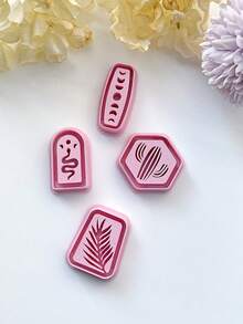 1/4Pcs Embossing Soft Clay Molds, Cactus Western Debossing Clay Earring Cutter For Polymer Clay Jewelry Making, Snake Moon Polymer Clay Stud Earring Stamp Making Tool, Clay Jewelry Making Kit, Clay Earring Molds, Made By PLA, DIY Earring Gift - Pink - View 4