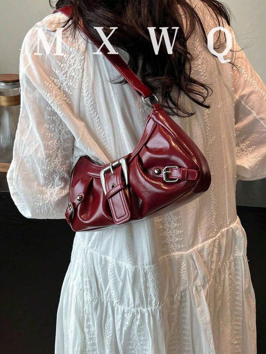 女款復古龐克鉚釘機車包,上班通勤用腋下單肩包 - 宇宙塵土紅 - 查看 1