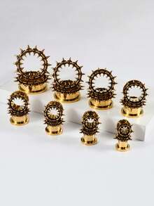 1 pieza Túnel de oreja con espiga y tornillo de bloqueo de acero inoxidable, expansores de oreja con colmillos, perforación corporal punk, joyería corporal de 8MM-25MM - Como se muestra en la imagen - Ver 4