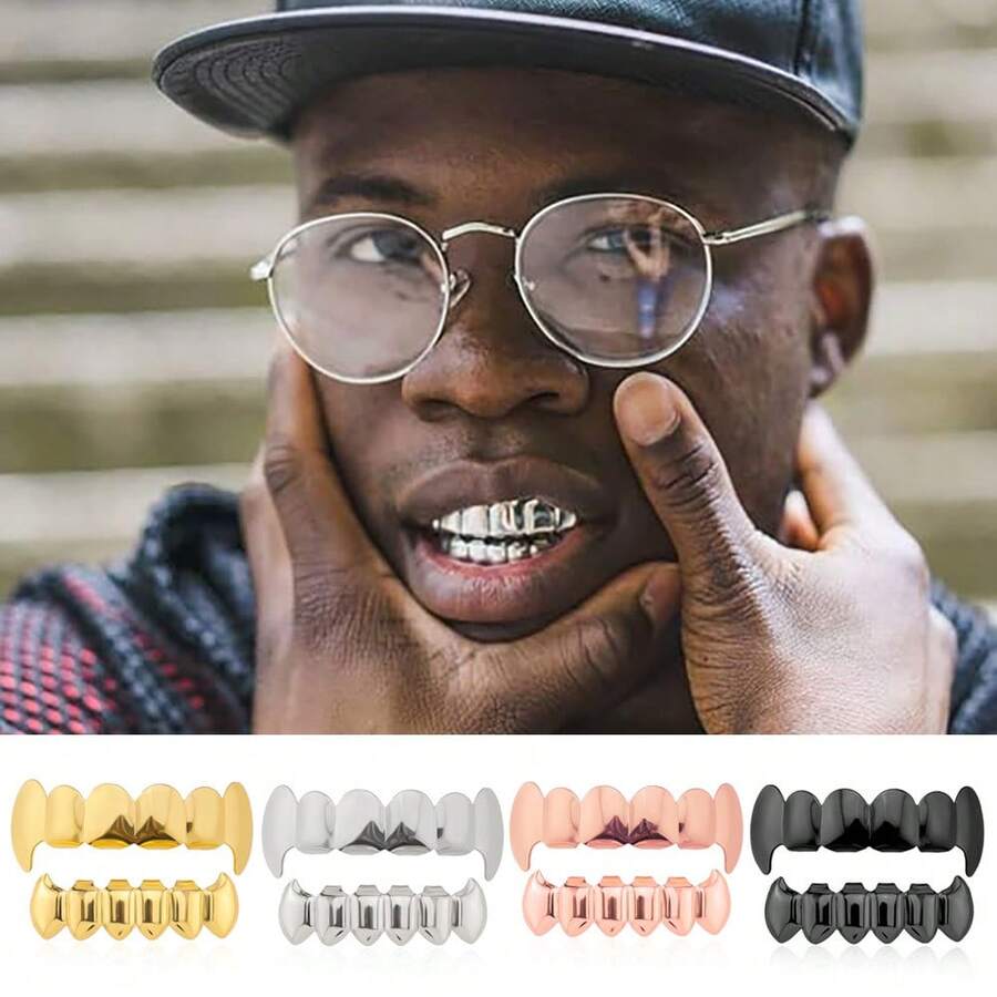HIPHOP Hip Hop Teeth Grills Sharp Teeth TeethGrillz  Plated Teeth Grills Accessories - 槍黑色尖牙[套裝] - 查看 1