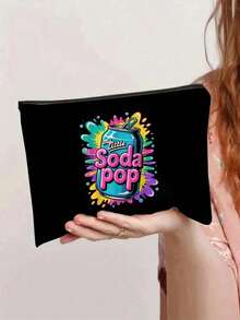 Print With Soda Pop Pattern Shoulder Bag And Cosmetic Bags Set, Shopping Bag,Multi Functional Portable Handbag, Shoulder Bag,Large Capacity Fashion Simple Style Durable Gunny Bag,Skin Care Product Storage Bags,Makeup Bag, For Handbags,Suitable With Suitable For Outdoor Picnics, Parties, Travel And Shopping, Gifts For Family And Friends - Black - View 6