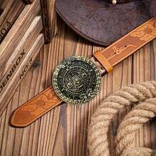 Pasek męski w stylu zachodnim, pasek vintage z klamrą Mayan Sunburst, swobodny pasek retro hip-hopowy, odpowiedni do S/Chinosold Money Vintage, jesienno-jesienny strój miejski, klasyczny świąteczny, zimowy, codzienny prezent dla chłopaka dla mężczyzny