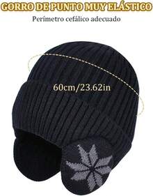 Gorros de Invierno para Hombre y Mujer,Conjunto de Gorro y Bufanda Invierno para Niños y Niñas,Cálido Gorro de Punto Forrado de Lana con Anchas Orejeras - Azul marino-Adultos - Ver 11