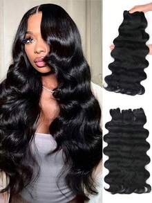 3 Packs 22 Inch Blended Hair Body Wave Bundles Hair Unprocessed Bundle Hair, Natural Black Long Curly Wave Hair Extensions Quick Weaves Remy Double Weft Water Wave Bundles For Women - S1 - View 3