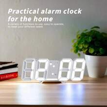 1条USB充电线供电的3D数字闹钟，卧室发光LED壁钟，简约多功能电子钟，创意3D立体数字钟，简约时尚夜灯闹钟，客厅卧室智能光感应闹钟，可悬挂或放置 - 彩色 - 查看 10