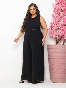 Women's Tailored Jumpsuit, Pantaloons, Belt, Premium Line - màu đen - Xem 8