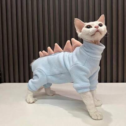 Sphynx Cat Clothes, Colorful Little Dinosaur Shaped Belly Warmer Outfit, Plush Fabric, Suitable For Hairless Cats
