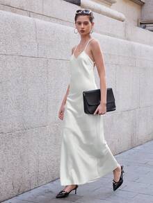 Váy không tay chất liệu satin thời trang gợi cảm dành cho nữ, mùa hè - trắng - Xem 2