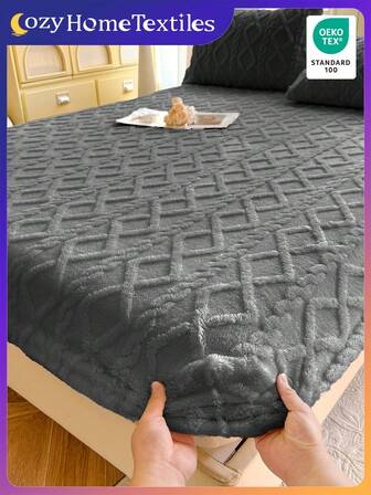 1pc Taffeta Fitted Sheet, Bed Sheet, Bedding, Fitted Sheets, Solid Color Mattress Cover, Soft-Comfortable Warm Mattress Protector, Skin-Friendly Bed Sheets, Thickened Autumn And Winter Bed Cover Bedding, Modern Fabric Fitted Bottom Sheet For Bedroom, For Queen King Twin Full Size Without Pillowcase, Bedding Gifts