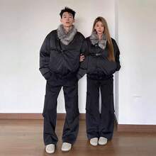 American Fur Collar Jacket Padded Men's Winter Short Thickened Seat Mountain Carving Jacket Deconstructed Design Couple Padded Jacket - màu đen - Xem 5