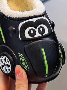 新款秋季可爱汽车卡通男女童毛绒拖鞋，居家保暖 - 黑色 - 查看 5