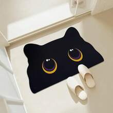 1 Pc Black Cat Diatom Mud Quick-Dry Bathroom Mat - Non-Slip, Thickened For Strong Water Absorption, Washable Polyester, Rubber Diatom Mud Backing, Perfect For Kitchen And Laundry Room Floors, Bathroom Mat | Fun Design | Durable Floor Covering - Multicolor - View 2