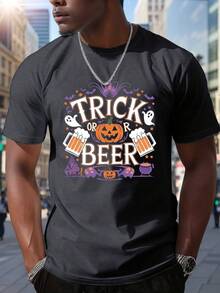 Camiseta de cerveza divertida de Halloween para hombres - Impresión de taza de cerveza fantasma y murciélago, camiseta de manga corta y cuello redondo casual, adecuada para fiestas de disfraces y festivales de cerveza - Ropa cómoda de verano y otoño, esencial para amantes de la cerveza, diseño de calabaza y sombrero de bruja, lavable a máquina, ajuste holgado, naranja brillante y morado, talla adulta, patrón festivo de taza de cerveza y crisol, ideal para celebraciones de Halloween - Azul - Ver 7