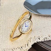 1pc Women's Oval Bathtub Alloy Bangle Watch, Roman Numeral Dial, Elegant Petite Quartz Watch Bracelet, Easy To Wear - White - View 4