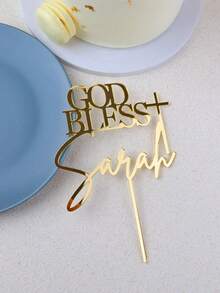 Đồ trang trí bánh kem God Bless cá nhân hóa cho lễ rửa tội, lễ rước lễ lần đầu, lễ rửa tội, lễ thêm sức có tên kèm thánh giá trang trí - Chúa phù hộ - Xem 8