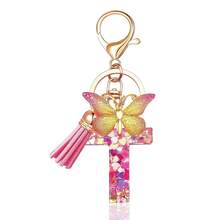 JINGUAZI Initial Letter Keychains For Women Tassel Butterfly Pink Purple Cute Car Keychain For Wallet Backpack Bag Charm{Inchcolor_nameinch:InchT-Pinkinch} - T-粉紅色 - 查看 1