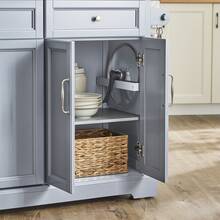FKW71 Kitchen Island With 4 Hidden Wheels, Kitchen Trolley With Extendable Stainless Steel Worktop, Kitchen Cabinet, Serving Trolley, Wood, Dimensions (W X H X D): Approx. 115 X 92 X 46-71 Cm - Grey - View 10